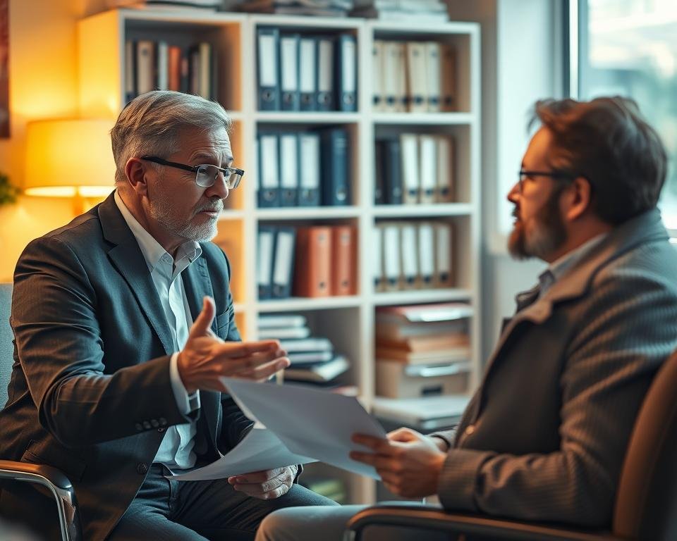 Insurance agent consulting small business owner