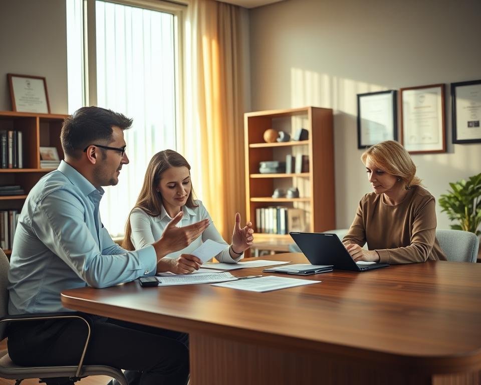 Insurance agents and brokers consulting with clients